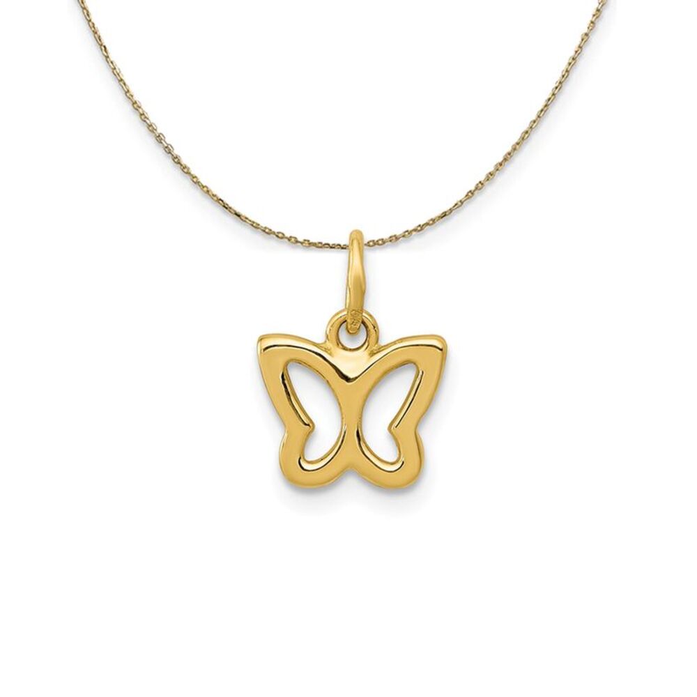 14k Yellow Gold Tiny Butterfly (9mm) Necklace - 24 Inch